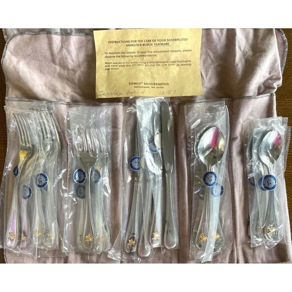 Towle Anheuser Busch Silverplate Flatware 5pc Service For 8 44pc NOS Sealed 80's
